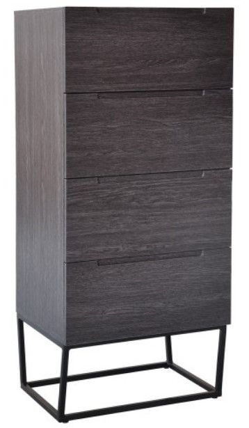 Chiffonnier 4 tiroirs bois laqué gris foncé et métal noir Logan - Photo n°1