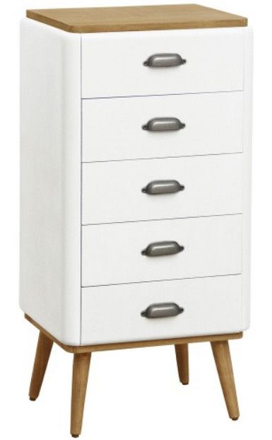Chiffonnier 5 tiroirs bois blanc et clair Haziel - Photo n°1