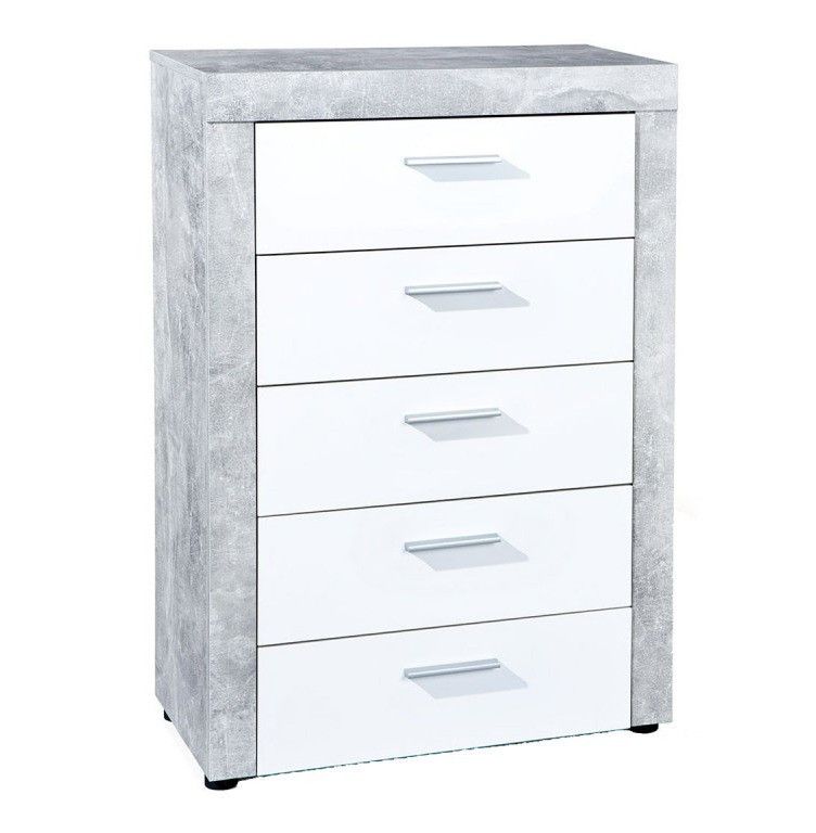 Chiffonnier 5 tiroirs bois blanc et effet béton Bonnie - Photo n°1