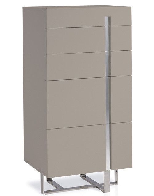 Chiffonnier 5 tiroirs bois laqué taupe et acier inoxydable Deza - Photo n°1