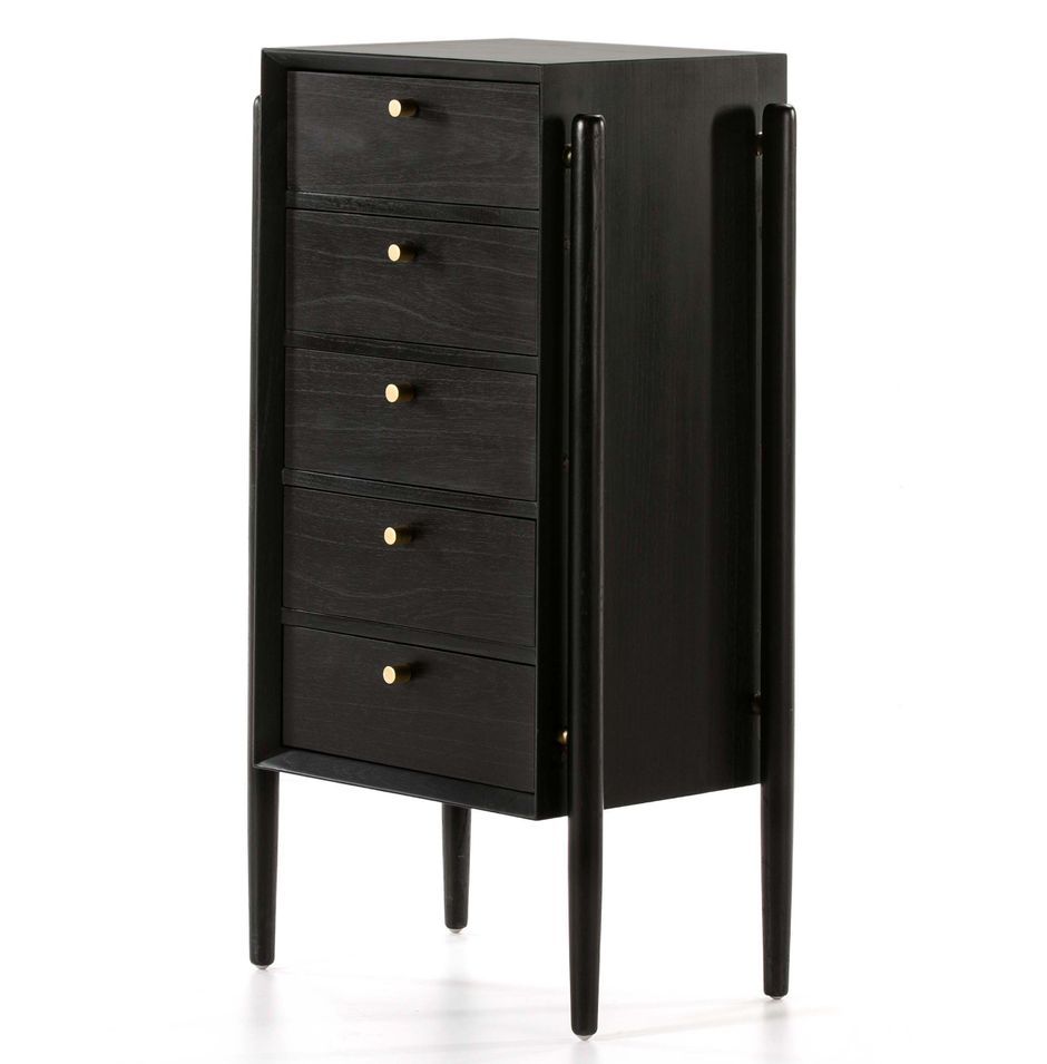 Chiffonnier 5 tiroirs bois massif noir Vazen - Photo n°1