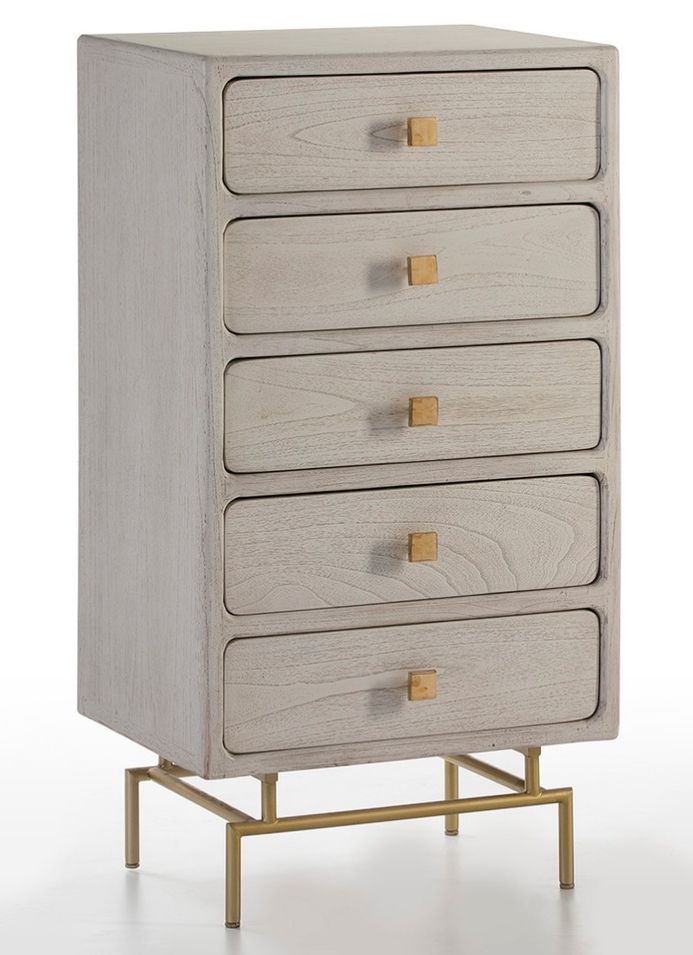 Chiffonnier 5 tiroirs bois massif peint blanc Bar - Photo n°1