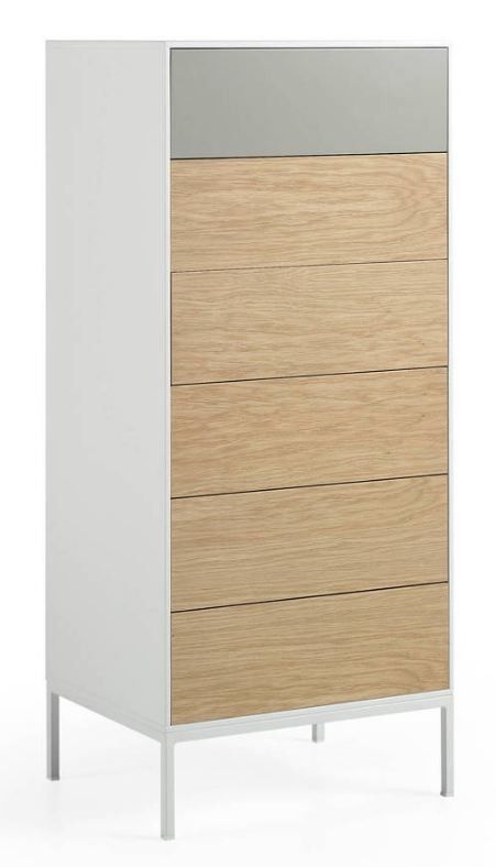 Chiffonnier 5 tiroirs bois plaqué chêne et métal blanc Sandry - Photo n°1