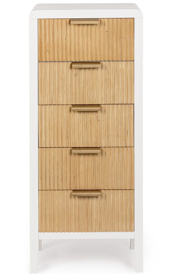Chiffonnier 5 tiroirs CHARLEY – Blanc & naturel - Photo n°1