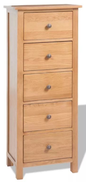 Chiffonnier 5 tiroirs chêne massif clair Candice - Photo n°1