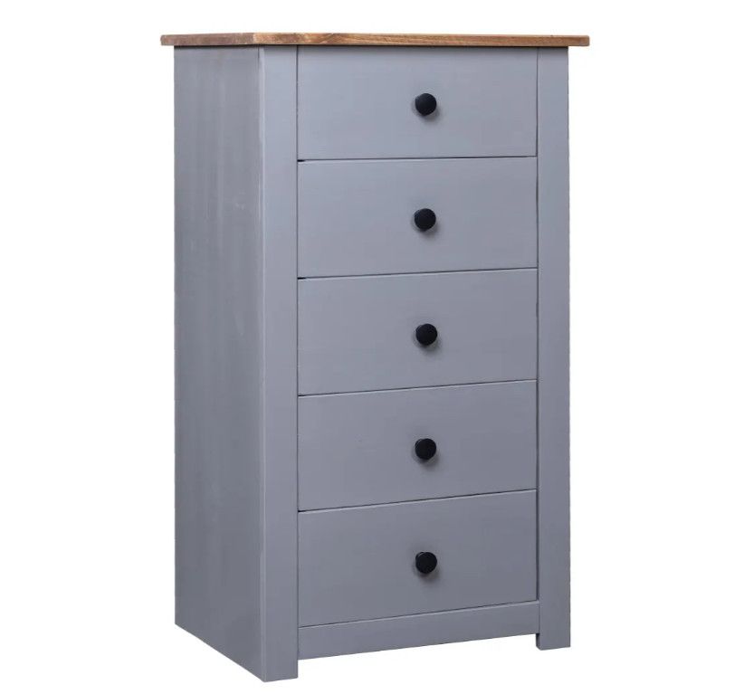 Chiffonnier 5 tiroirs en bois de pin massif Autika 46 cm – Élégance rustique et praticité - Photo n°1