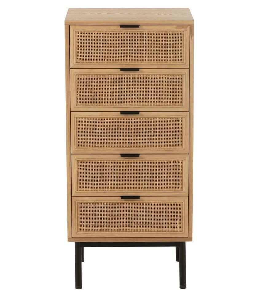 Chiffonnier 5 tiroirs KLAKO – Bois naturel & cannage - Photo n°1