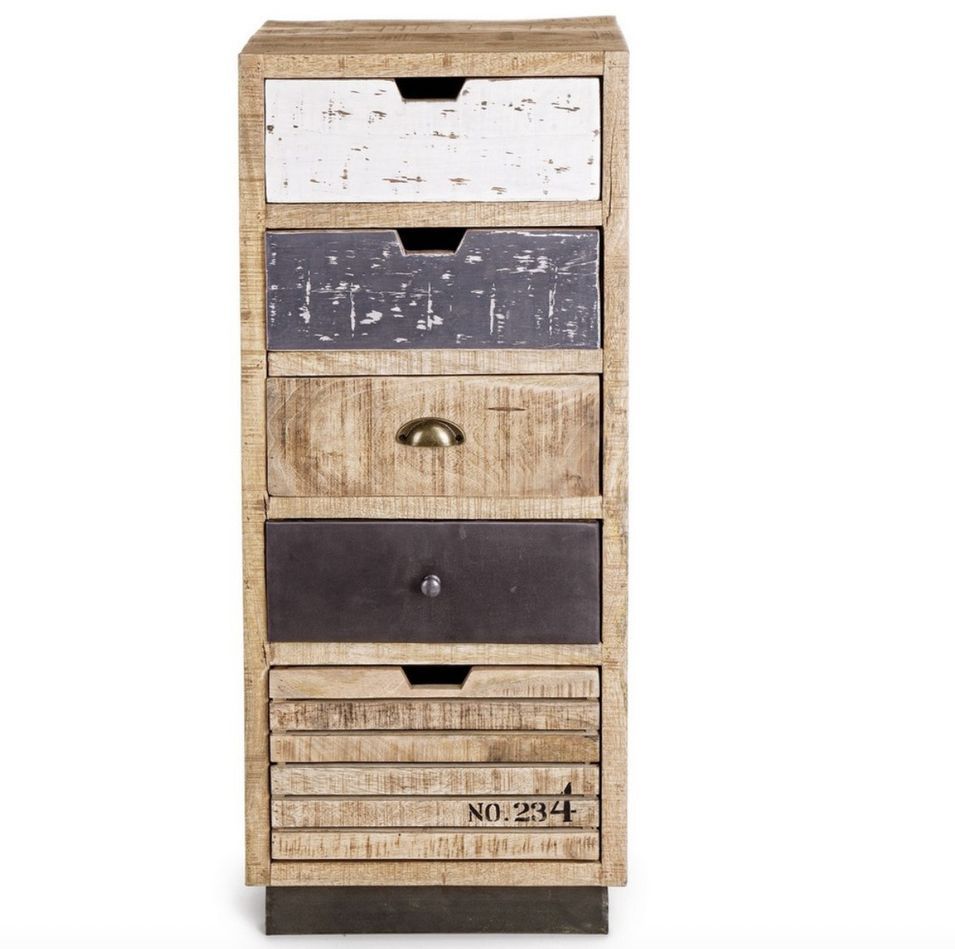 Chiffonnier 5 tiroirs TUDOR – bois massif de manguier – 45 x 110 cm - Photo n°1