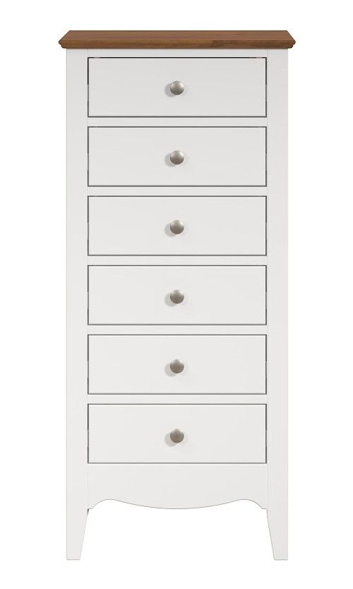 Chiffonnier 6 tiroirs bois massif blanc et naturel Elisa - Photo n°1