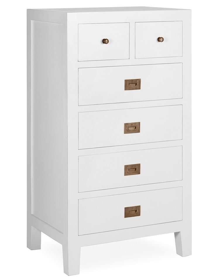 Chiffonnier 6 tiroirs bois massif de mindi blanc Kourame 60 cm - Photo n°1