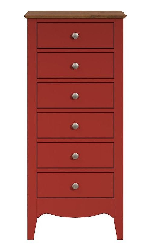 Chiffonnier 6 tiroirs bois massif rouge et naturel Elisa - Photo n°1