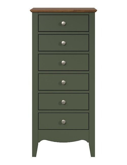 Chiffonnier 6 tiroirs bois massif vert et naturel Elisa - Photo n°1
