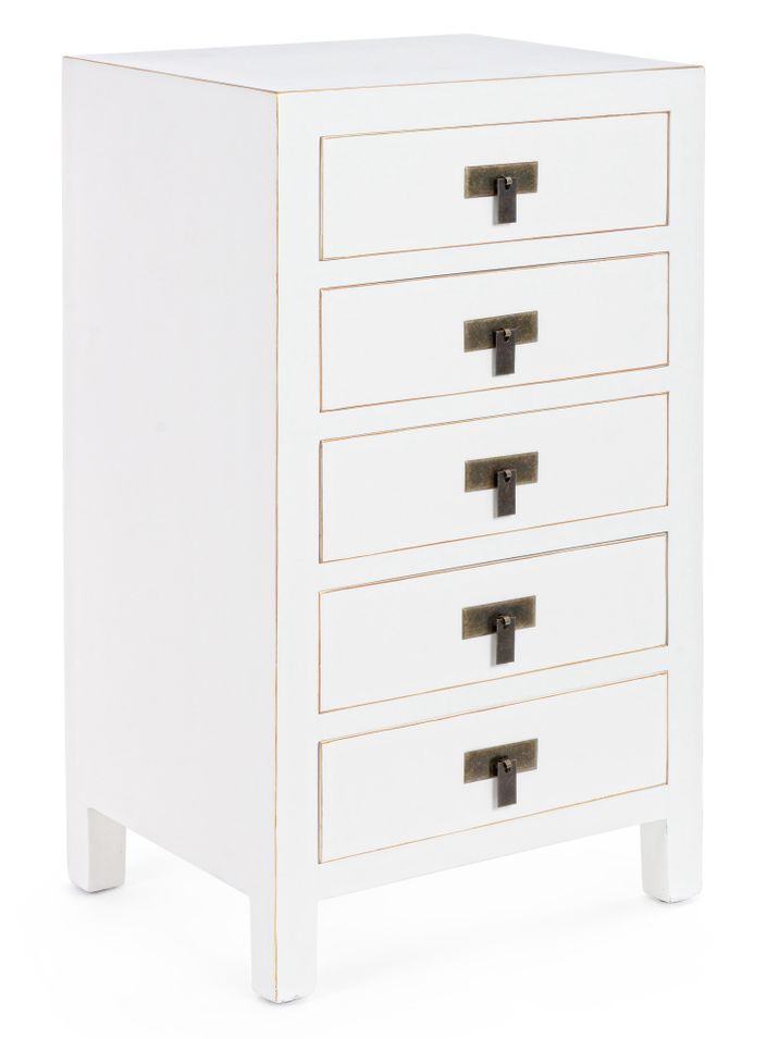 Chiffonnier bois de sapin blanc 5 tiroirs Peno L 44 cm - Photo n°1