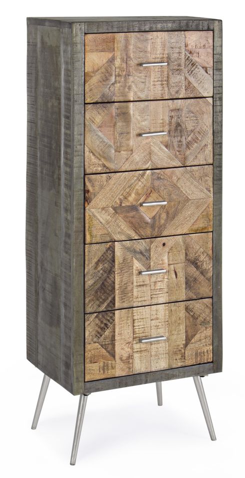 Chiffonnier en bois foncé et clair 5 tiroirs Naty L 45 cm - Photo n°1