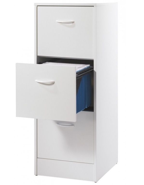 Classeur 3 tiroirs dossiers suspendus blanc Office H109 cm - Photo n°1