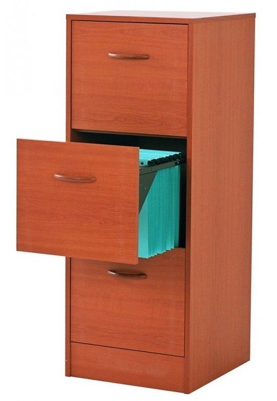 Classeur 3 tiroirs dossiers suspendus merisier Office H109 cm - Photo n°1