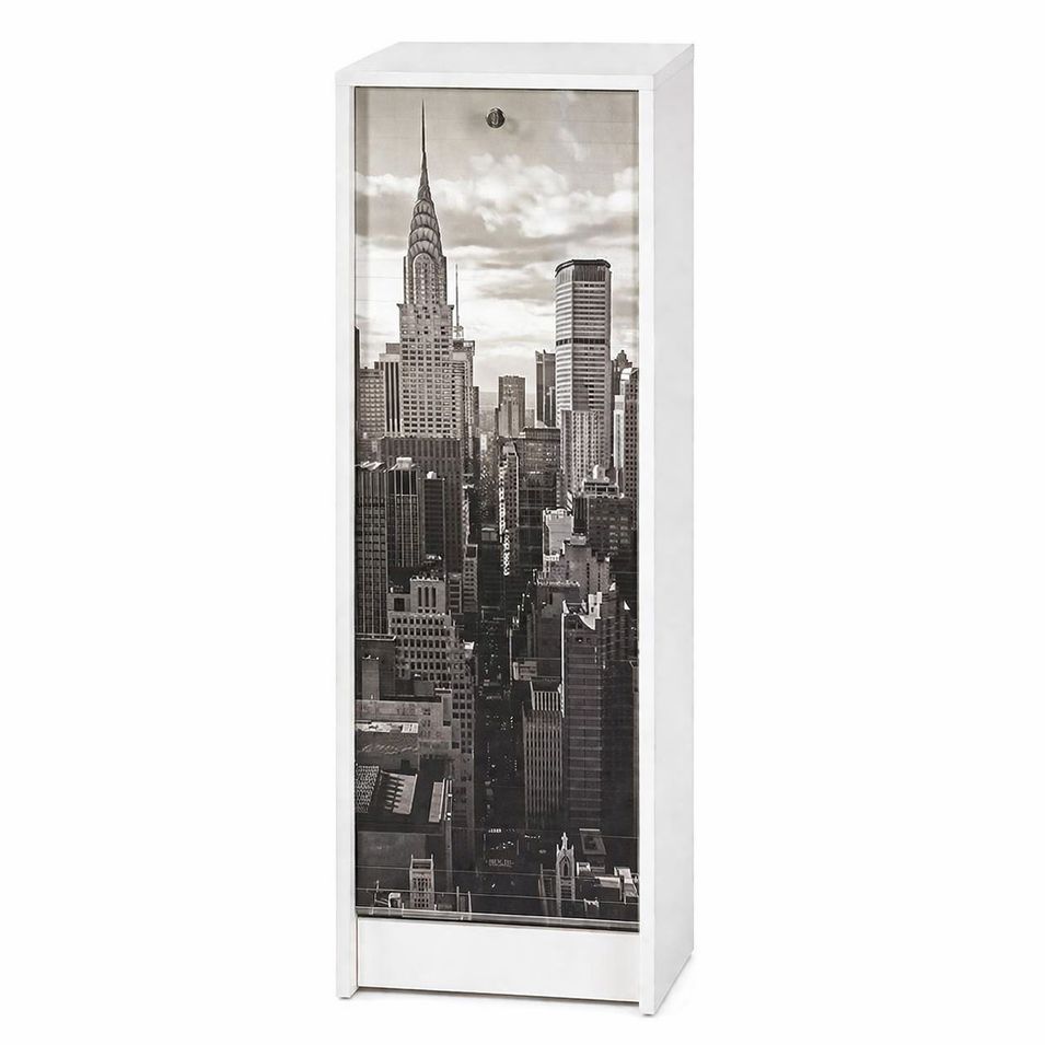 Classeur à rideau blanc BOSTA 104 cm – Meuble de rangement sécurisé 5 niches avec serrure - Photo n°1