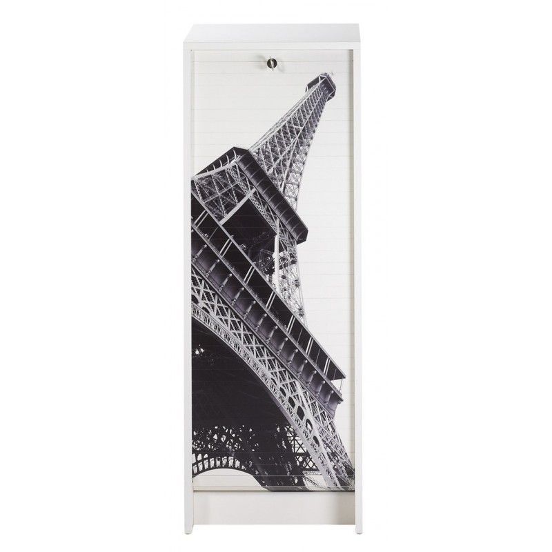 Classeur à rideau blanc BOSTA 104 cm – Meuble de rangement sécurisé 5 niches avec serrure - Photo n°1