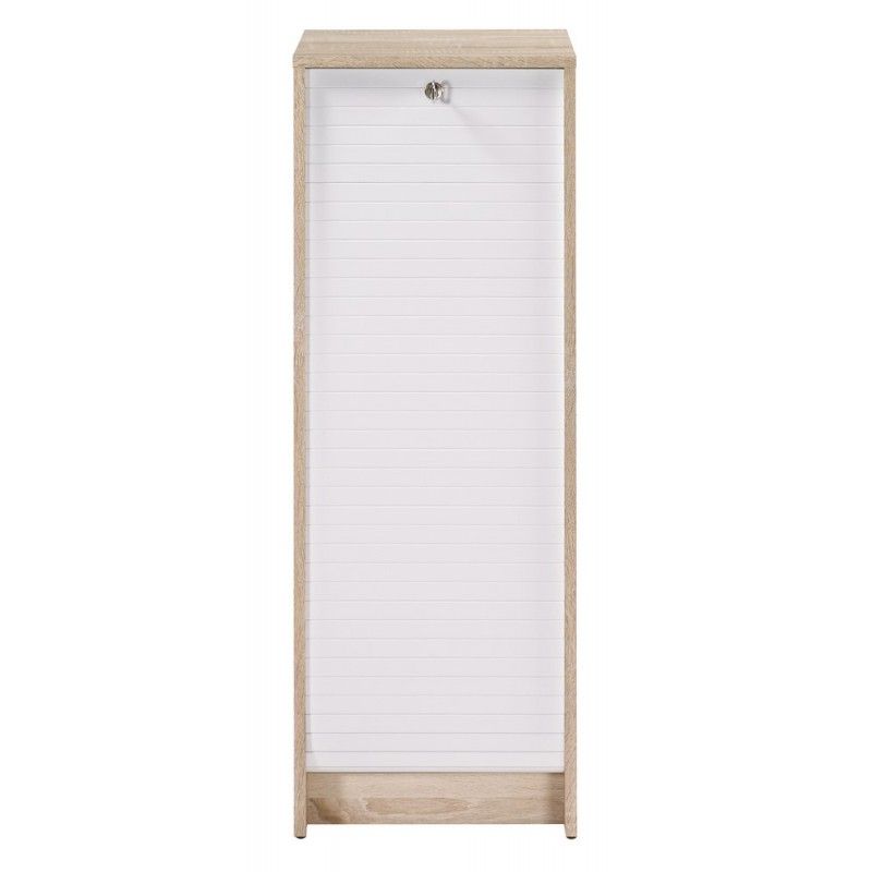 Classeur à rideau chêne clair BOSTA 104 cm – Meuble de rangement sécurisé 5 niches avec serrure - Photo n°1