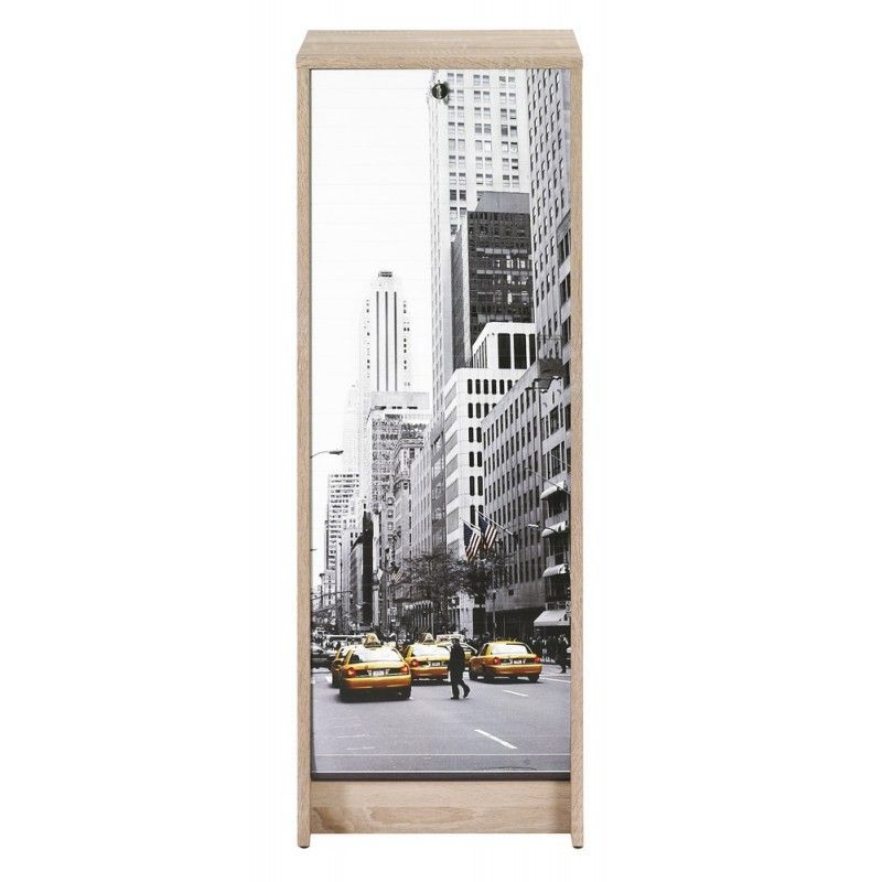 Classeur à rideau chêne clair BOSTA 104 cm – Meuble de rangement sécurisé 5 niches avec serrure - Photo n°1