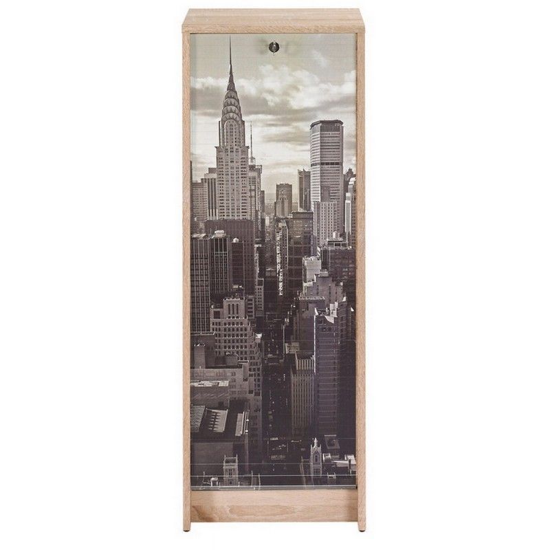 Classeur à rideau chêne clair BOSTA 104 cm – Meuble de rangement sécurisé 5 niches avec serrure - Photo n°1