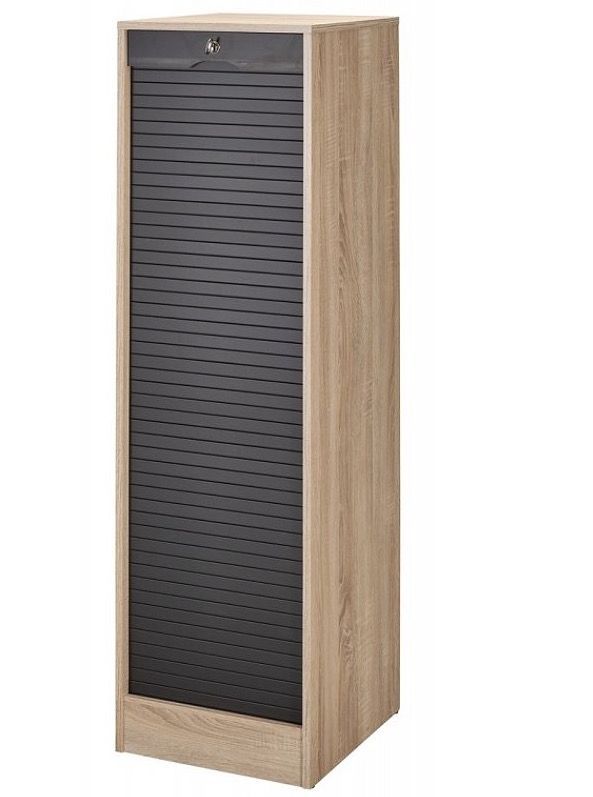 Classeur à rideau chêne clair et noir Office 140 cm - Photo n°1