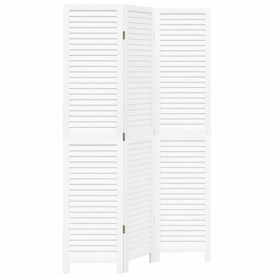 Cloison de séparation 3 panneaux blanc bois de paulownia massif - Photo n°1