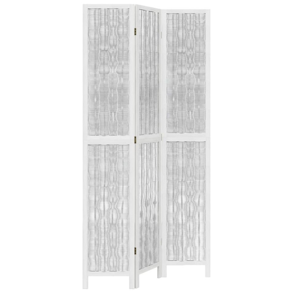 Cloison de séparation 3 panneaux blanc bois de paulownia massif - Photo n°1
