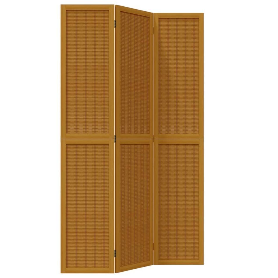 Cloison de séparation 3 panneaux marron bois paulownia massif - Photo n°1