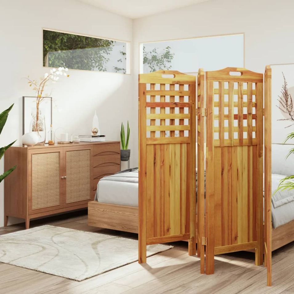 Cloison de séparation 4 panneaux 162x2x115 cm Bois d'acacia - Photo n°1