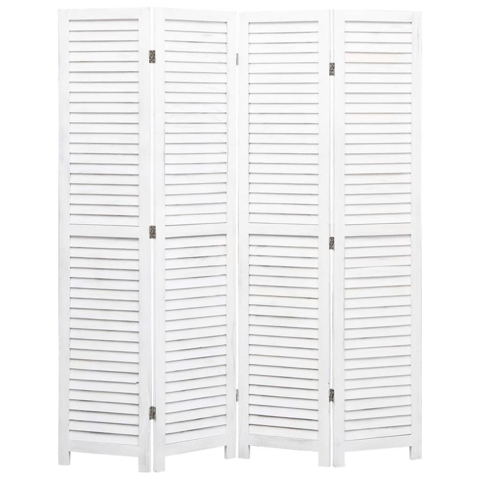 Cloison de séparation 4 panneaux Blanc 140x165 cm Bois - Photo n°1