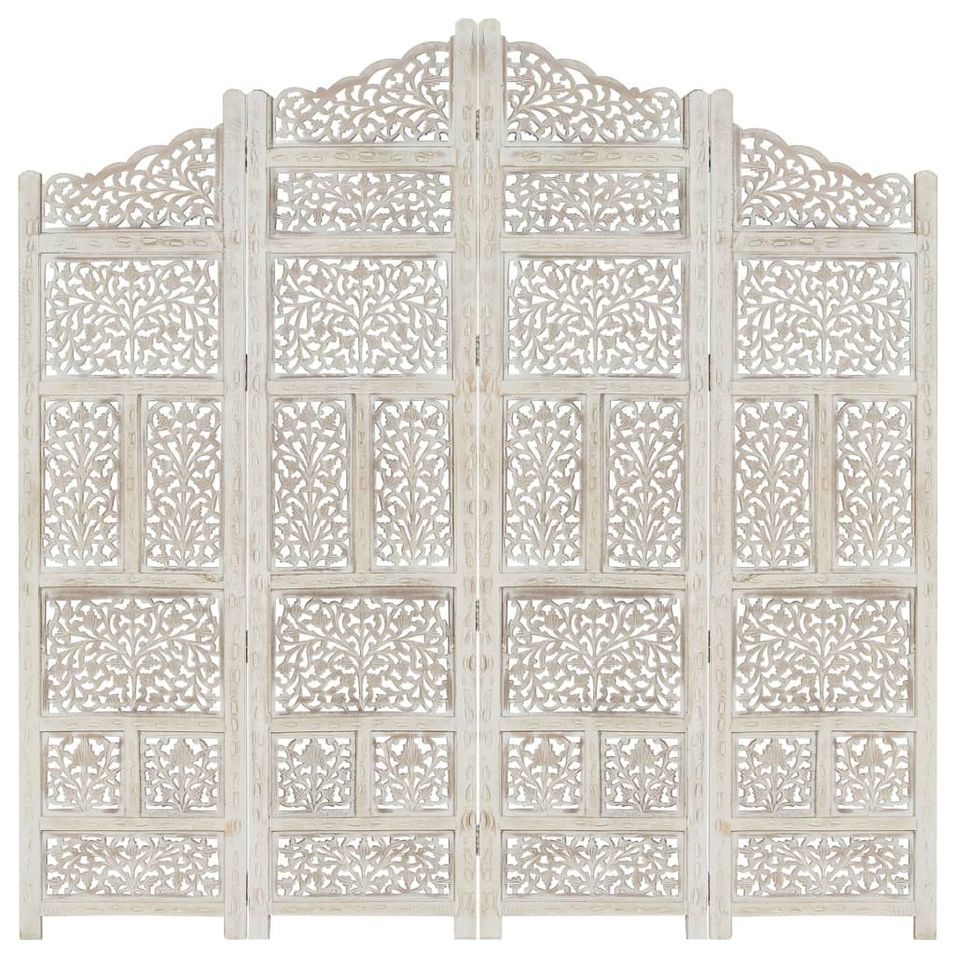 Cloison de séparation 4 panneaux Blanc 160x165 cm Bois manguier 2 - Photo n°1