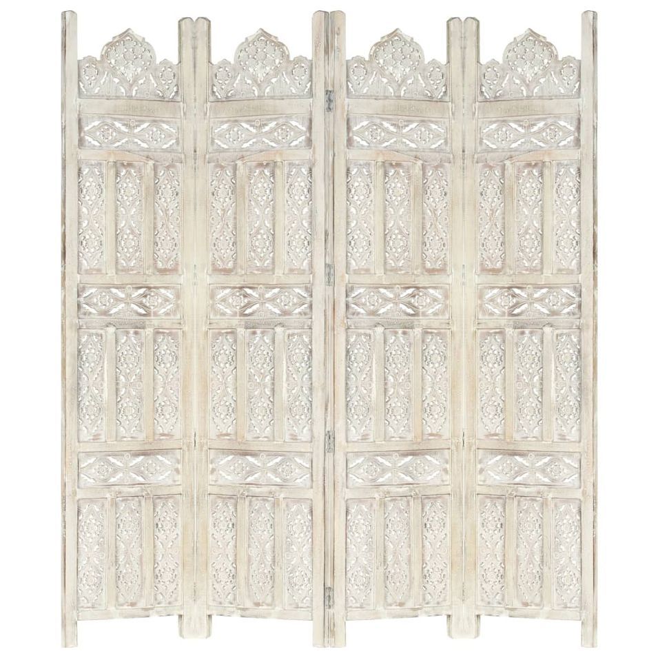 Cloison de séparation 4 panneaux Blanc 160x165 cm Bois manguier - Photo n°1