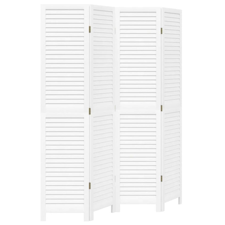 Cloison de séparation 4 panneaux blanc bois de paulownia massif - Photo n°1