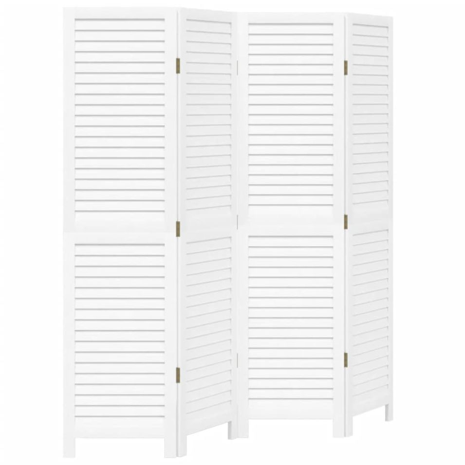 Cloison de séparation 4 panneaux blanc bois de paulownia massif - Photo n°1