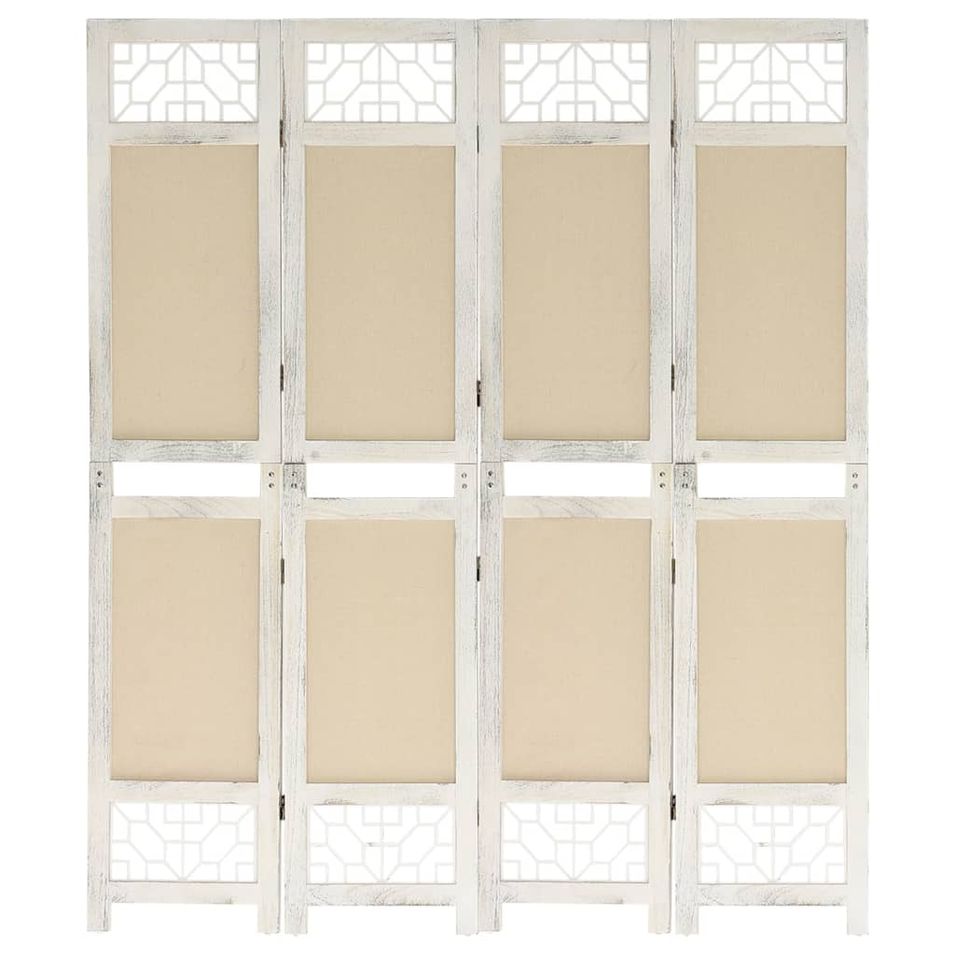 Cloison de séparation 4 panneaux Crème 140x165 cm Tissu - Photo n°1
