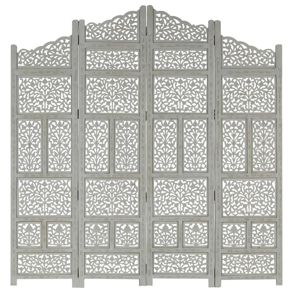 Cloison de séparation 4 panneaux Gris 160x165 cm Bois manguier 2 - Photo n°1