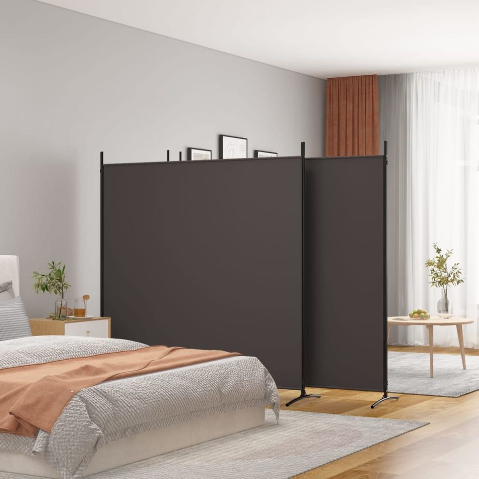 Cloison de séparation 4 panneaux Marron 698x180 cm Tissu - Photo n°1