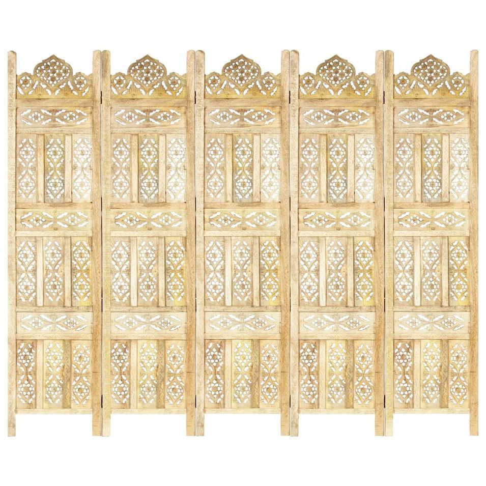 Cloison de séparation 5 panneaux 200x165 cm Bois de manguier - Photo n°1