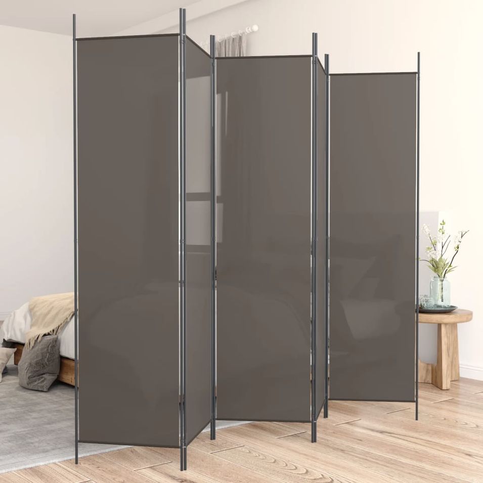 Cloison de séparation 5 panneaux Anthracite 250x220 cm Tissu - Photo n°1