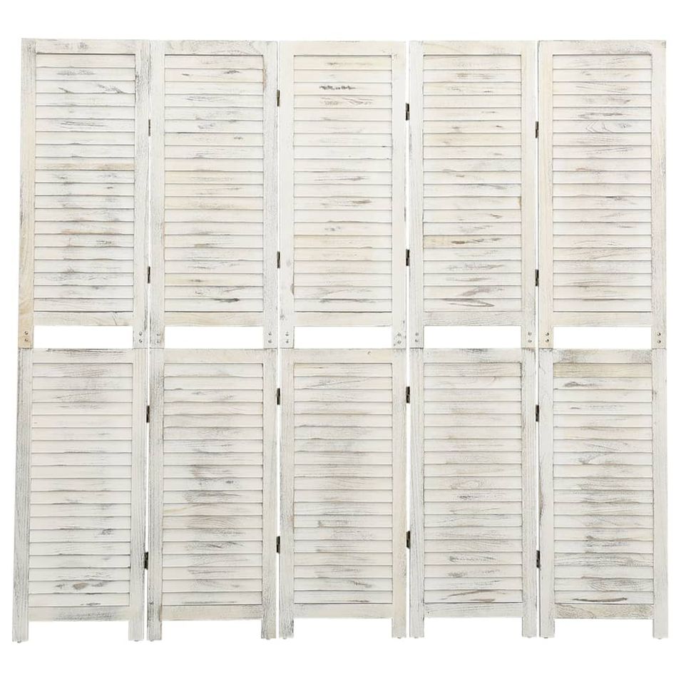 Cloison de séparation 5 panneaux Blanc antique 178,5x166cm Bois - Photo n°1