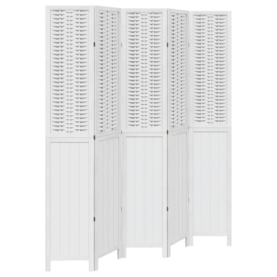 Cloison de séparation 5 panneaux blanc bois de paulownia massif - Photo n°1