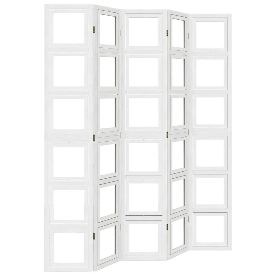 Cloison de séparation 5 panneaux blanc bois de paulownia massif - Photo n°1