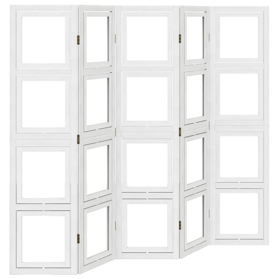 Cloison de séparation 5 panneaux blanc bois de paulownia massif - Photo n°1