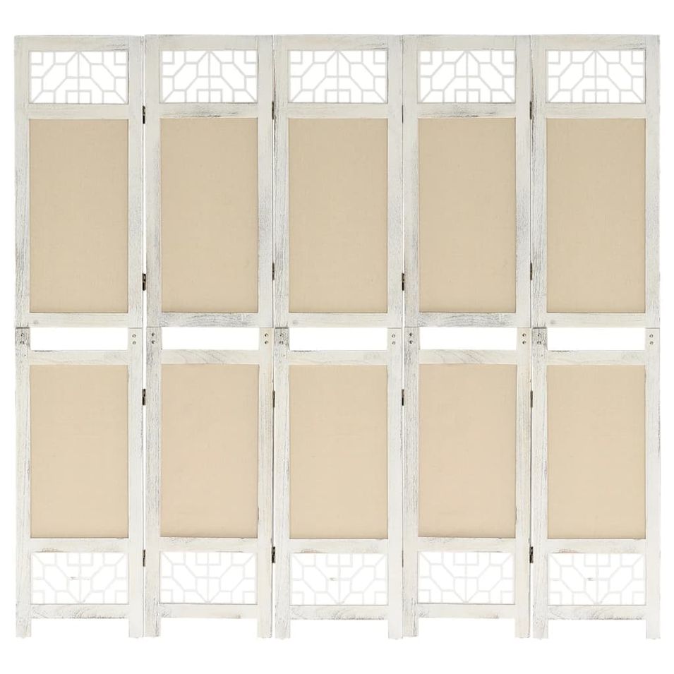 Cloison de séparation 5 panneaux Crème 175x165 cm Tissu - Photo n°1