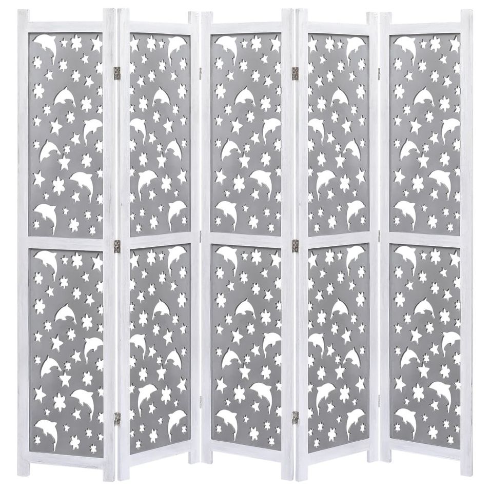 Cloison de séparation 5 panneaux Gris 175x165 cm Bois solide - Photo n°1