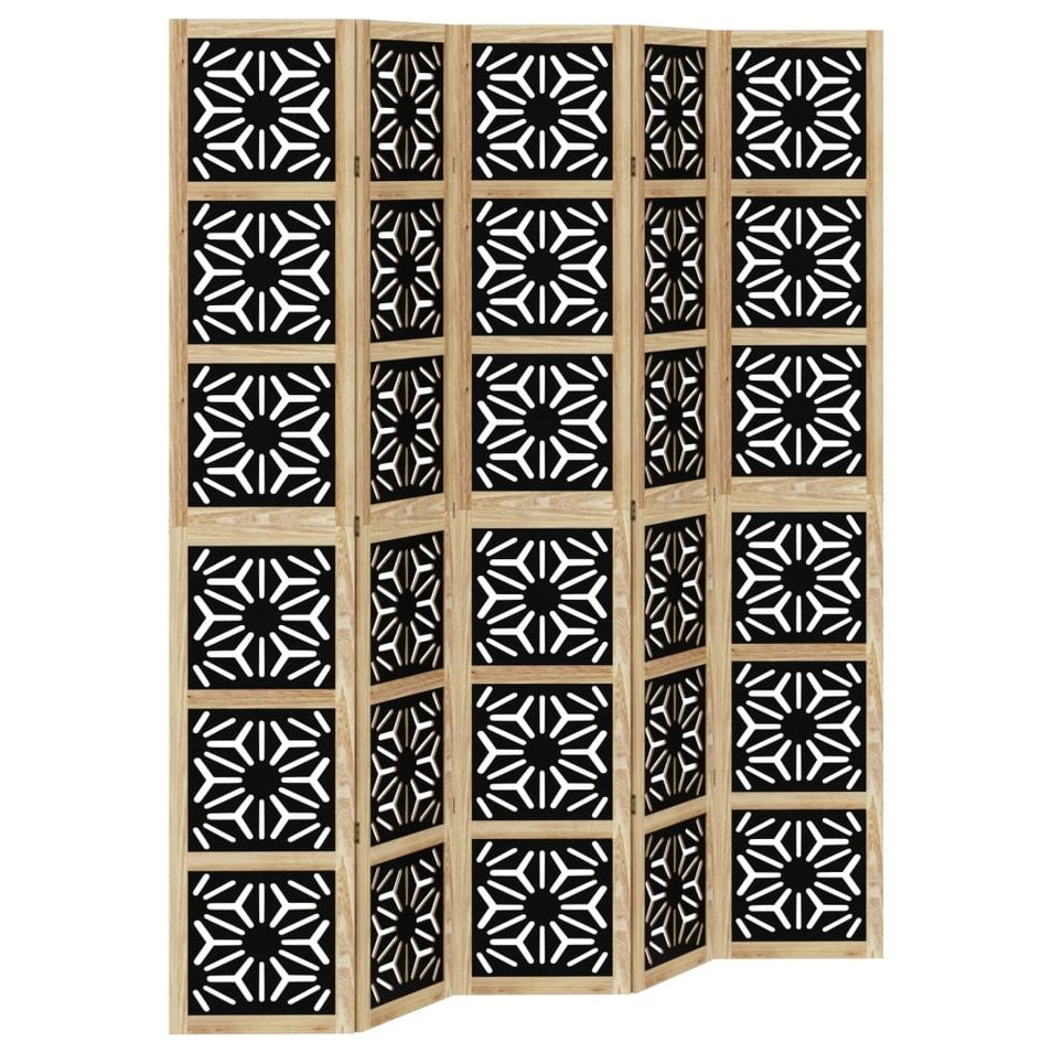 Cloison de séparation 5 panneaux marron noir paulownia massif - Photo n°1