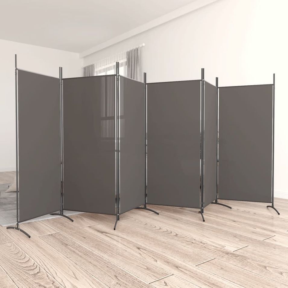 Cloison de séparation 6 panneaux Anthracite 520x180 cm Tissu - Photo n°1