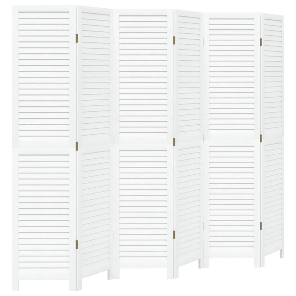 Cloison de séparation 6 panneaux blanc bois de paulownia massif - Photo n°1