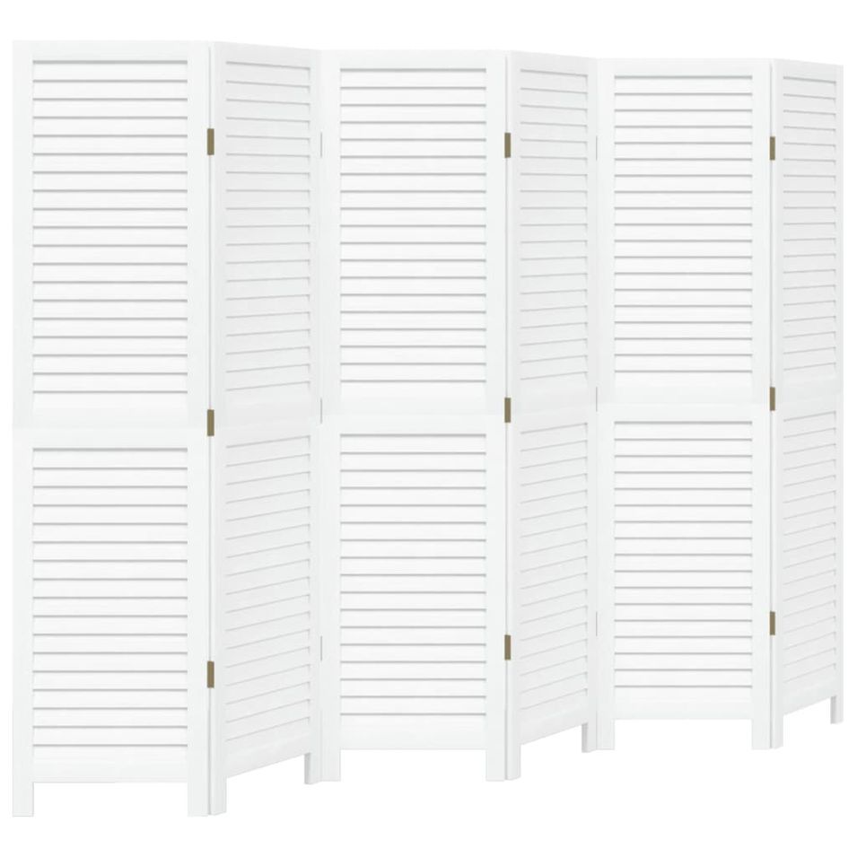 Cloison de séparation 6 panneaux blanc bois de paulownia massif - Photo n°1
